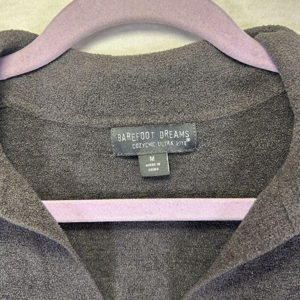 Barefoot Dreams CozyChic Ultra Lite Collared Pullover Side Slits Sz M Dark Gray - Picture 2 of 8
